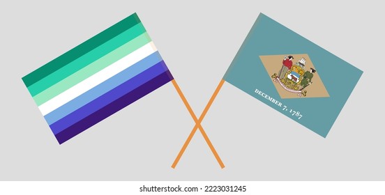 Crossed flags of gay men pride and The State of Delaware. Official colors. Correct proportion. Vector illustration
