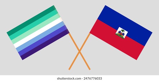 Crossed flags of gay men pride and Haiti. Official colors. Correct proportion. Vector illustration
