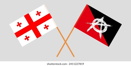 Crossed flags of Georgia and anarchy. Official colors. Correct proportion. Vector illustration
