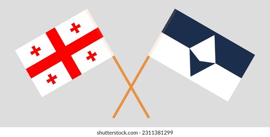 Crossed flags of Georgia and Antarctica. Official colors. Correct proportion. Vector illustration
