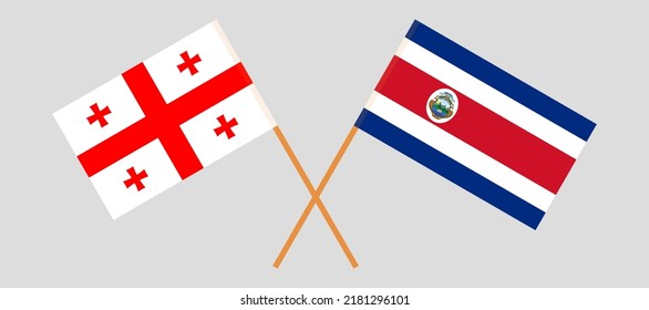 Crossed flags of Georgia and Costa Rica. Official colors. Correct proportion. Vector illustration

