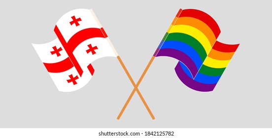 Crossed flags of Georgia and LGBTQ