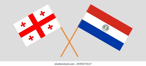 Crossed flags of Georgia and Republic of Paraguay. Official colors. Correct proportion. Vector illustration.
