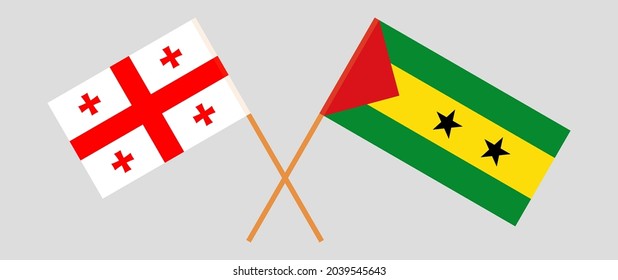 Crossed flags of Georgia and Sao Tome and Principe. Official colors. Correct proportion