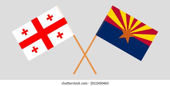 Crossed flags of Georgia and the State of Arizona. Official colors. Correct proportion