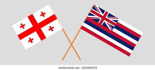 Crossed flags of Georgia and The State Of Hawaii. Official colors. Correct proportion. Vector illustration
