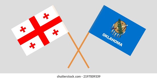 Banderas cruzadas de Georgia y el estado de Oklahoma. Colores oficiales. Proporción correcta. Ilustración del vector
