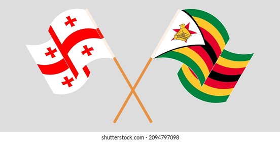 Crossed flags of Georgia and Zimbabwe. Official colors. Correct proportion. Vector illustration
