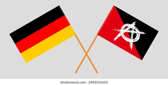 Crossed flags of Germany and anarchy. Official colors. Correct proportion. Vector illustration
