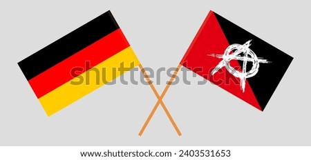 Crossed flags of Germany and anarchy. Official colors. Correct proportion. Vector illustration
