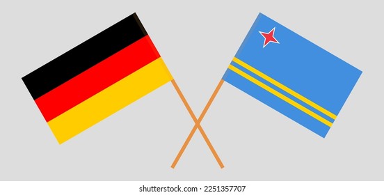 Crossed flags of Germany and Aruba. Official colors. Correct proportion. Vector illustration
