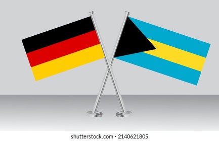 Crossed flags of Germany and Bahamas. Official colors. Correct proportion. Banner design