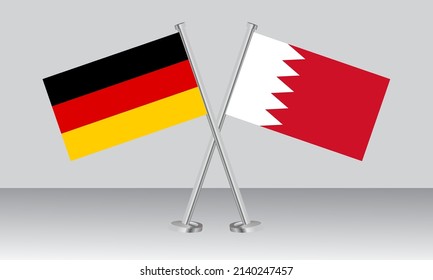 Crossed flags of Germany and Bahrain. Official colors. Correct proportion. Banner design