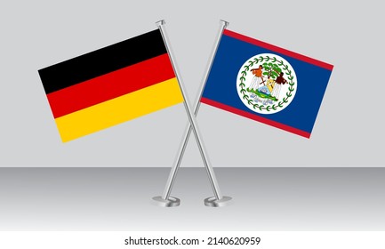 Crossed flags of Germany and Belize. Official colors. Correct proportion. Banner design