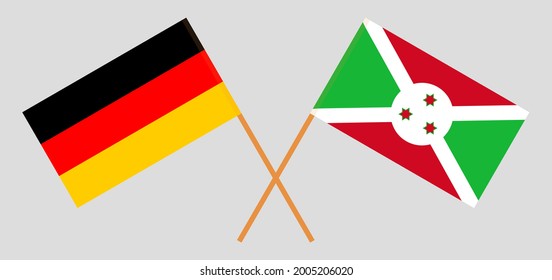 Crossed flags of Germany and Burundi. Official colors. Correct proportion