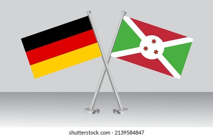 Crossed flags of Germany and Burundi. Official colors. Correct proportion. Banner design