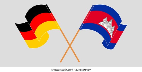 Crossed flags of Germany and Cambodia. Official colors. Correct proportion. Vector illustration
