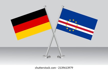 Crossed flags of Germany and Cape Verde. Official colors. Correct proportion. Banner design