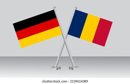Banderas cruzadas de Alemania y Chad. Colores oficiales. Proporción correcta. Diseño de pancartas