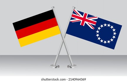 Crossed flags of Germany and Cook Islands. Official colors. Correct proportion. Banner design