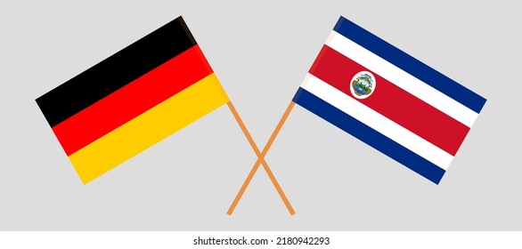 Crossed flags of Germany and Costa Rica. Official colors. Correct proportion. Vector illustration
