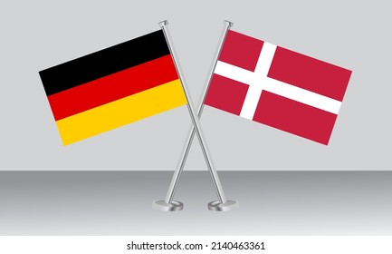 Banderas cruzadas de Alemania y Dinamarca. Colores oficiales. Proporción correcta. Diseño de pancartas
