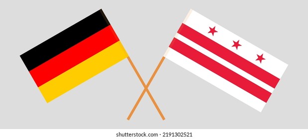 Crossed flags of Germany and District of Columbia. Official colors. Correct proportion. Vector illustration
