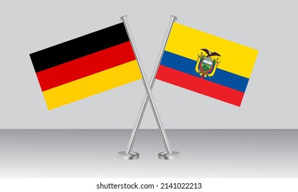 Crossed flags of Germany and Ecuador. Official colors. Correct proportion. Banner design