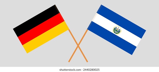 Crossed flags of Germany and El Salvador. Official colors. Correct proportion. Vector illustration
