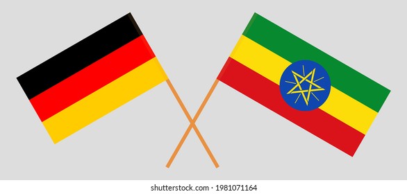 Crossed flags of Germany and Ethiopia. Official colors. Correct proportion