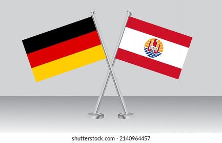 Crossed flags of Germany and French Polynesia. Official colors. Correct proportion. Banner design