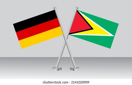 Crossed flags of Germany and Guyana. Official colors. Correct proportion. Banner design