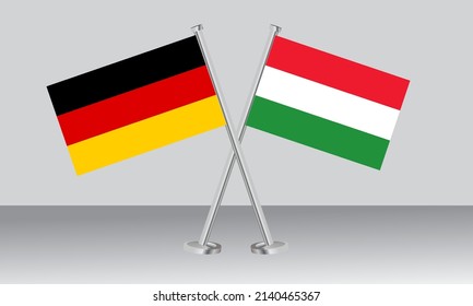 Crossed flags of Germany and Hungary. Official colors. Correct proportion. Banner design