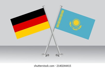 Crossed flags of Germany and Kazakhstan. Official colors. Correct proportion. Banner design