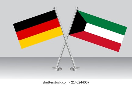 Crossed flags of Germany and Kuwait. Official colors. Correct proportion. Banner design