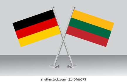 Crossed flags of Germany and Lithuania. Official colors. Correct proportion. Banner design