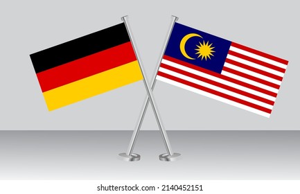 Crossed flags of Germany and Malaysia. Official colors. Correct proportion. Banner design
