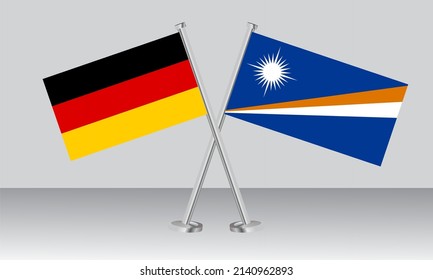 Banderas cruzadas de Alemania e Islas Marshall. Colores oficiales. Proporción correcta. Diseño de pancartas
