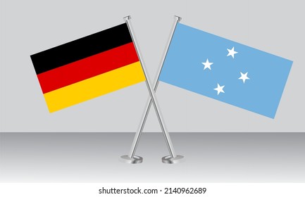 Banderas cruzadas de Alemania y Micronesia. Colores oficiales. Proporción correcta. Diseño de pancartas