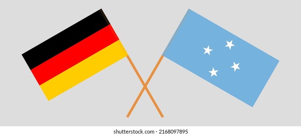 Crossed flags of Germany and Micronesia. Official colors. Correct proportion. Vector illustration
