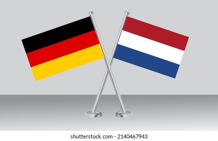 Crossed flags of Germany and Netherlands. Official colors. Correct proportion. Banner design