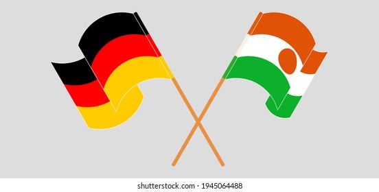 Banderas cruzadas de Alemania y el Níger. Colores oficiales. Proporción correcta