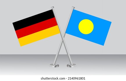 Crossed flags of Germany and Palau. Official colors. Correct proportion. Banner design