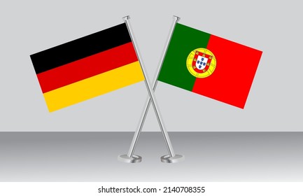 Crossed flags of Germany and Portugal. Official colors. Correct proportion. Banner design