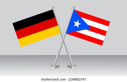 Crossed flags of Germany and Puerto Rico. Official colors. Correct proportion. Banner design