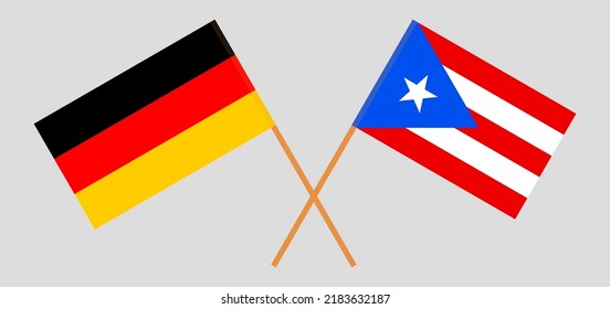 Crossed flags of Germany and Puerto Rico. Official colors. Correct proportion. Vector illustration
