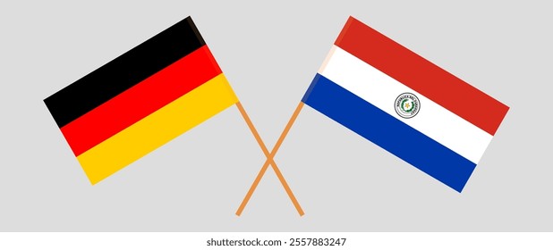 Crossed flags of Germany and Republic of Paraguay. Official colors. Correct proportion. Vector illustration.
