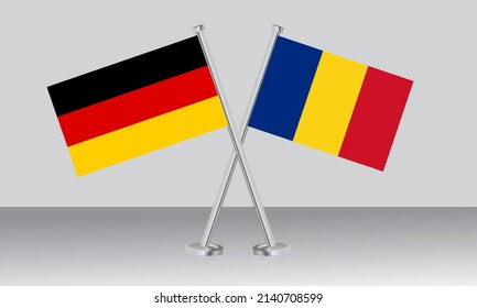 Crossed flags of Germany and Romania. Official colors. Correct proportion. Banner design