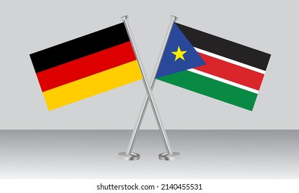 Crossed flags of Germany and South Sudan. Official colors. Correct proportion. Banner design