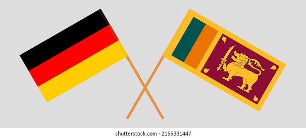 Crossed flags of Germany and Sri Lanka. Official colors. Correct proportion. Vector illustration
